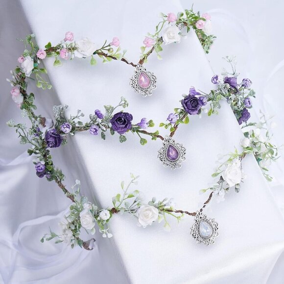 Pink Flower Elven Crown Handmade Halo Floral Wreath Headband for Weddings main image 7